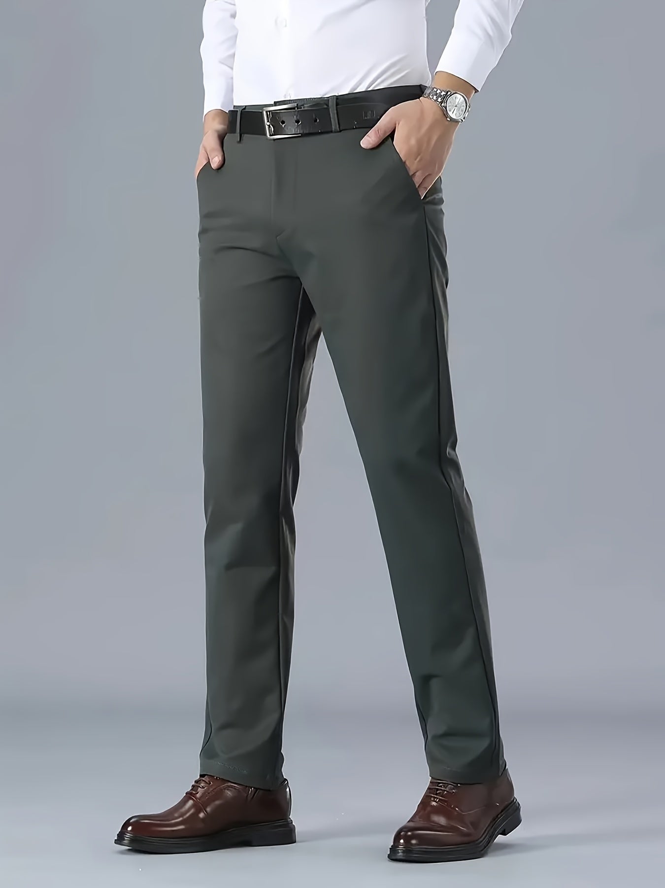 Men'S Classic Black Dress Pants - Stretchy Polyester, All-Season Comfort Fit, Regular Length, Solid Color, Allseason Pants | Stylish Dress Pants | Comfortable Fit Pants