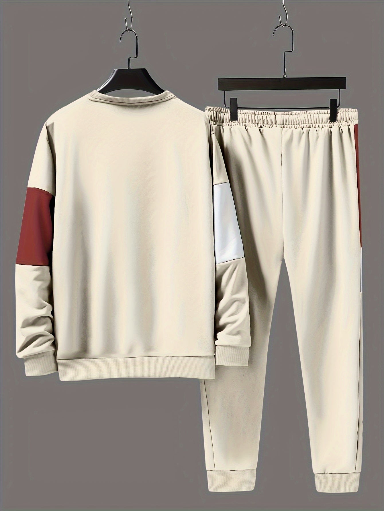 Men's Casual Crew Neck Sweatshirt & Joggers Set - Color Block, Polyester Blend, Machine Washable - Perfect for Spring/Fall, Leisure Style, Conventional Version, Spring/Autumn