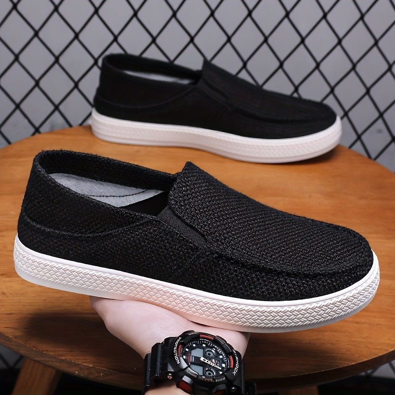 Men's Slip-On Casual Shoes - Lightweight Breathable Fabric Upper & Durable Rubber Sole, Low-Top Comfortable Walking Shoes for Daily Wear, Outdoor Activities, Vacation - Black, Sleek Design, Flexible Sole, Urban Style