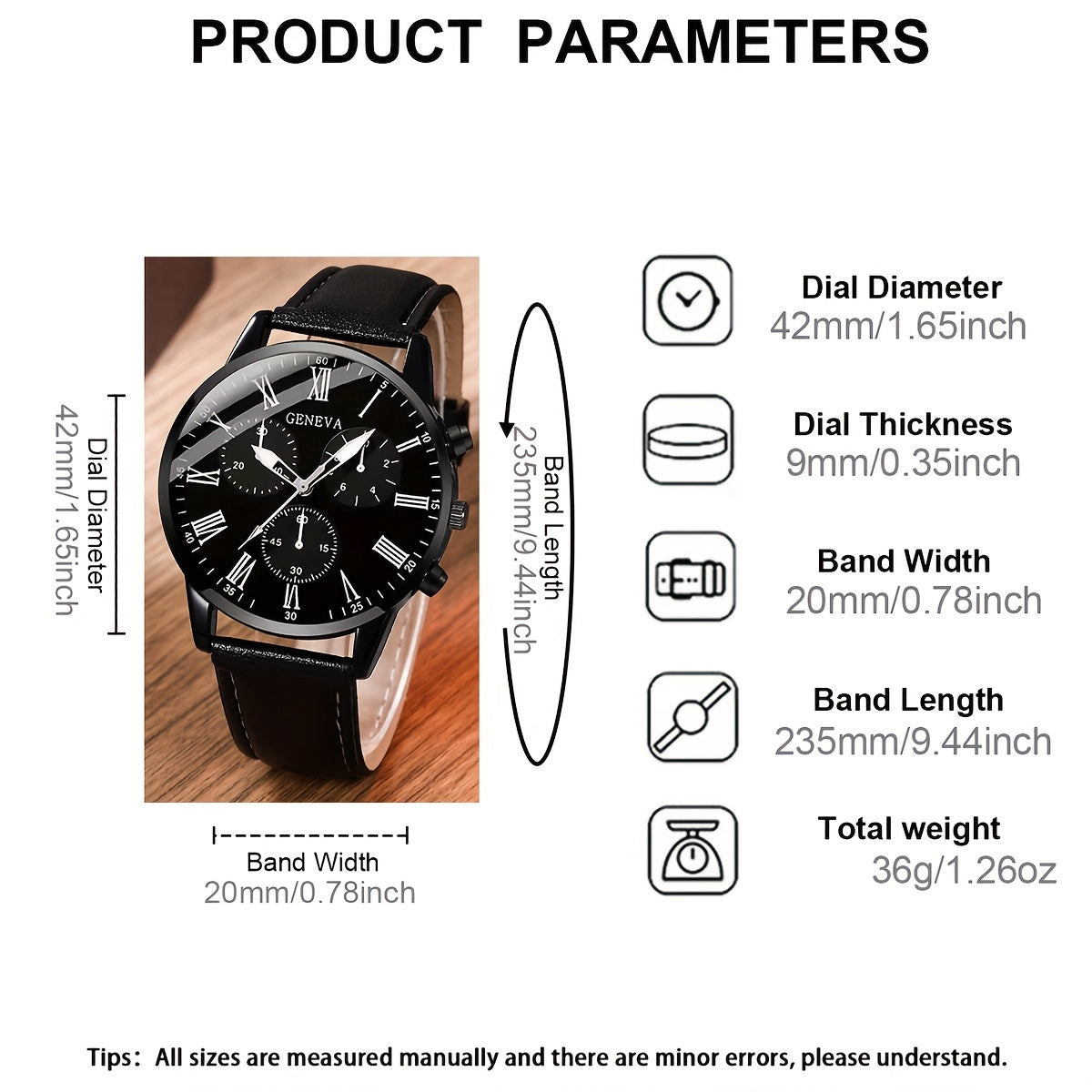 Men's Watch 2pcs/Set Sports Leisure Fashion Digital Round Dial Quartz Watch And PU Woven Wrap Wristband Suitable for Men Party,Holiday,Birthday Wear Or As Brother,The Best Gift for A Man(No Box)