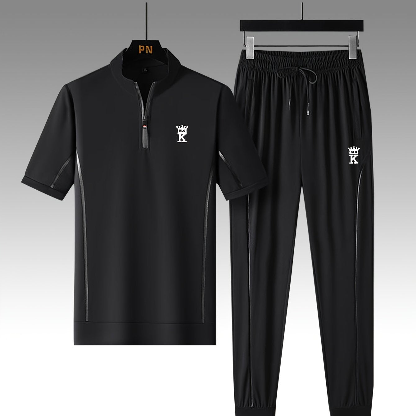 Men's Summer Casual Stand Collar Drawstring Sportswear Set