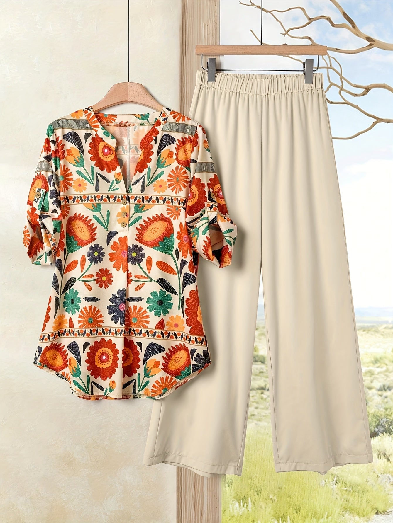 Vintage Print Two-Piece Set