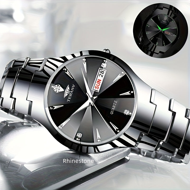 DEBLVE Men's Business Quartz Watch with Luminous Hands, Calendar & Date Display, Stainless Steel Black Dial - Minimalist Luxury Design for Travel, Leisure & Professional Use, Formal Timepiece