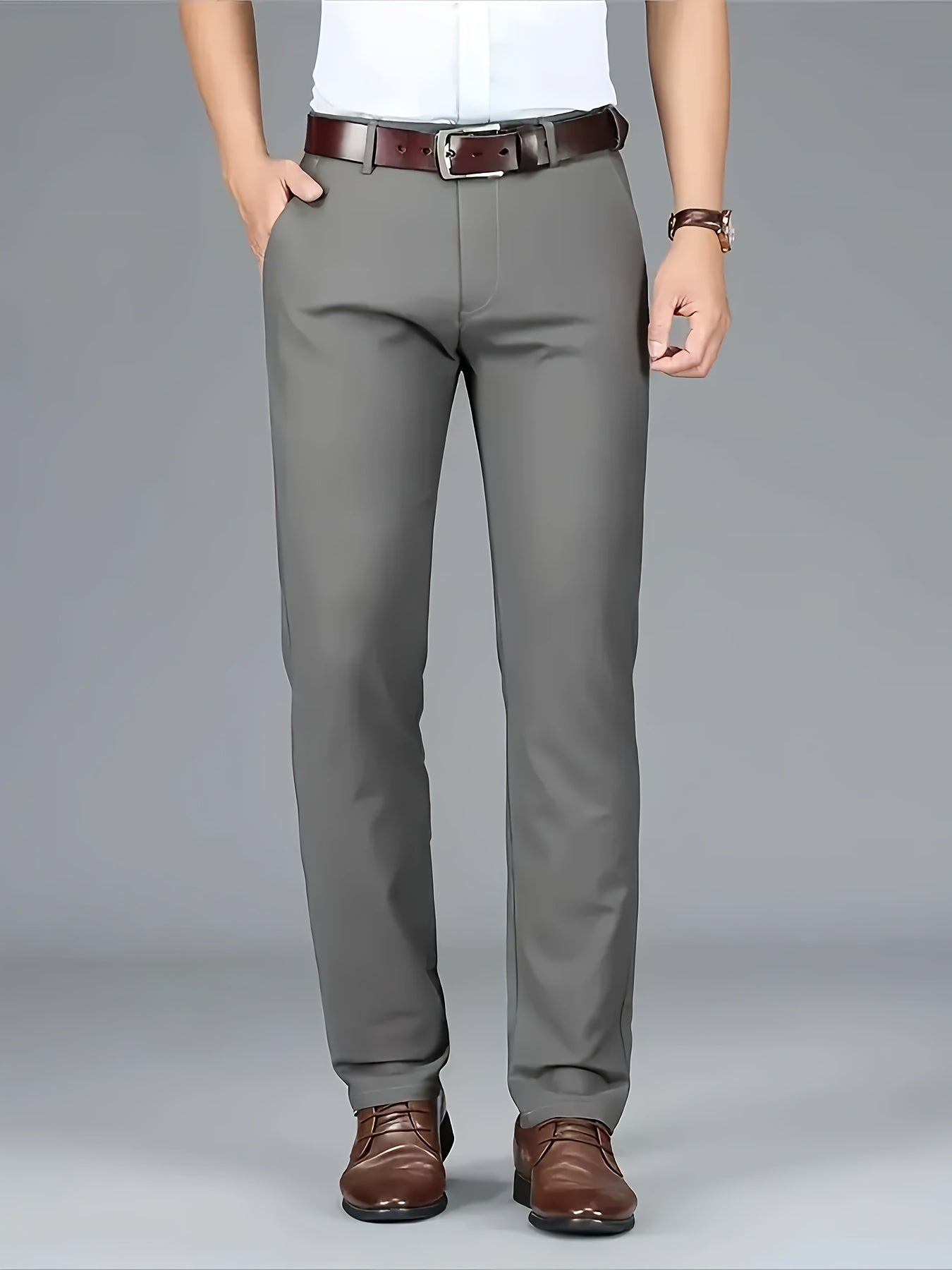 Four Seasons Men's New Casual Formal Pants Business Style Trendy Casual Long Pants Fashionable Versatile Men's Elastic Western Pants Comfortable Classic Design Casual Wear