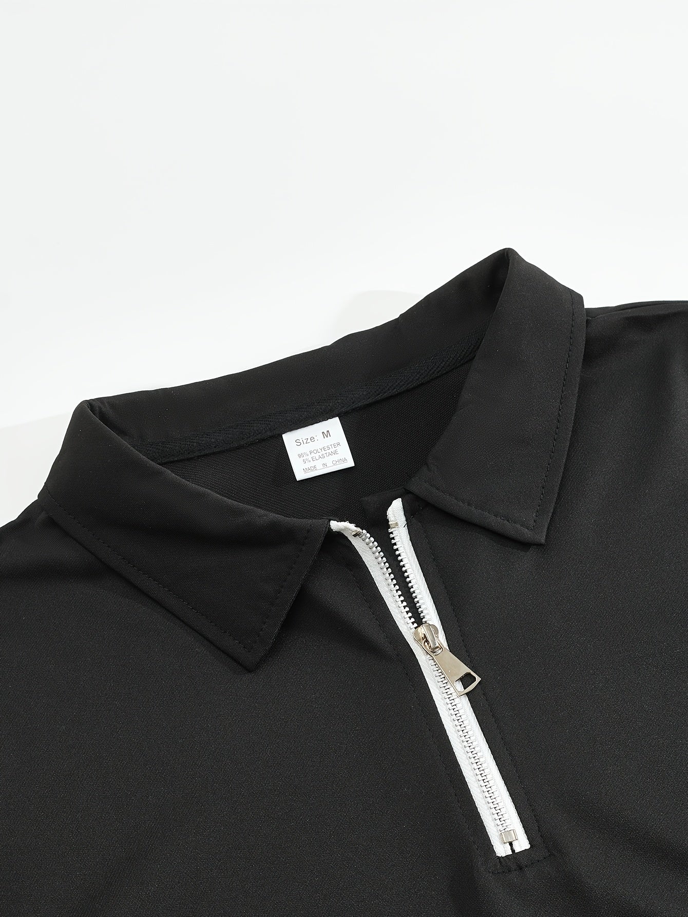 Men'S Casual 2pcs Set Knitted: Zipper Short Sleeve Shirt and Drawstring Pants - Black, Polyester, Suitable for Spring/Summer Casual Wea