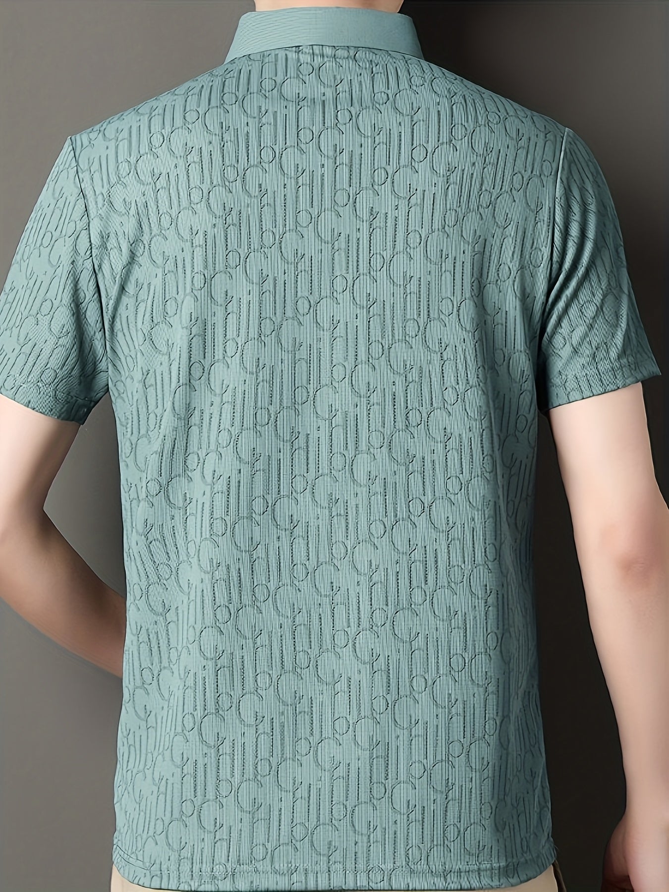 Men'S Casual Summer Short Sleeve T-Shirt with "Gil" Letter Print, Light Gray, Button-Up Collar, Medium Stretch Fabric, Regular Fit, Perfect for Weekend Outings, Relaxed Outing Shirt | Letter Print Tee | Medium Stretch Fabric