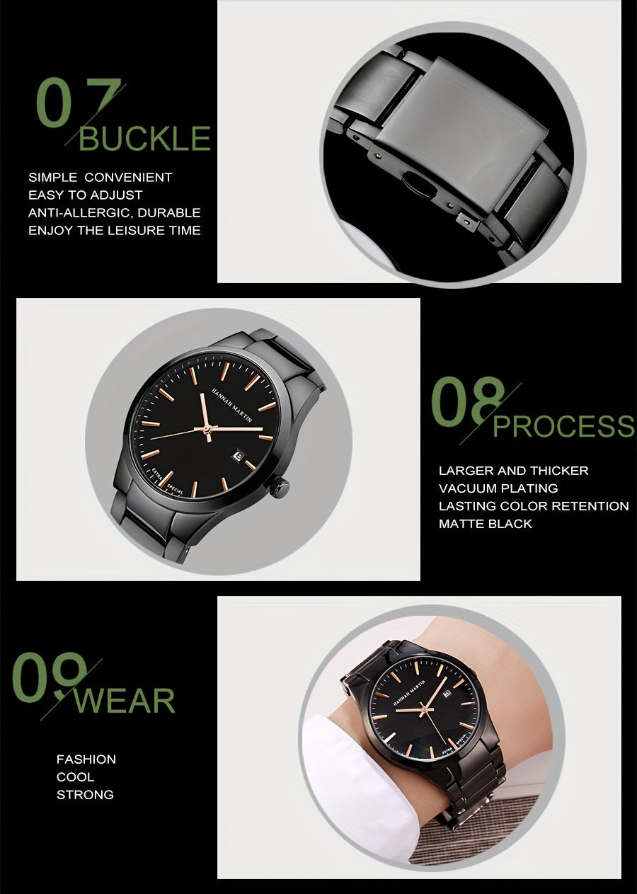 Fashion Casual Watch, Classic Simple Black Calendar Quartz Movement Stainless Steel Strap, Suitable For Daily Outdoor Leisure Business Men's Watch