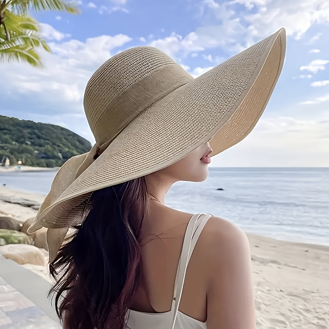 Women's wide-brim bow hat, suitable for all four seasons, foldable and breathable versatile cap