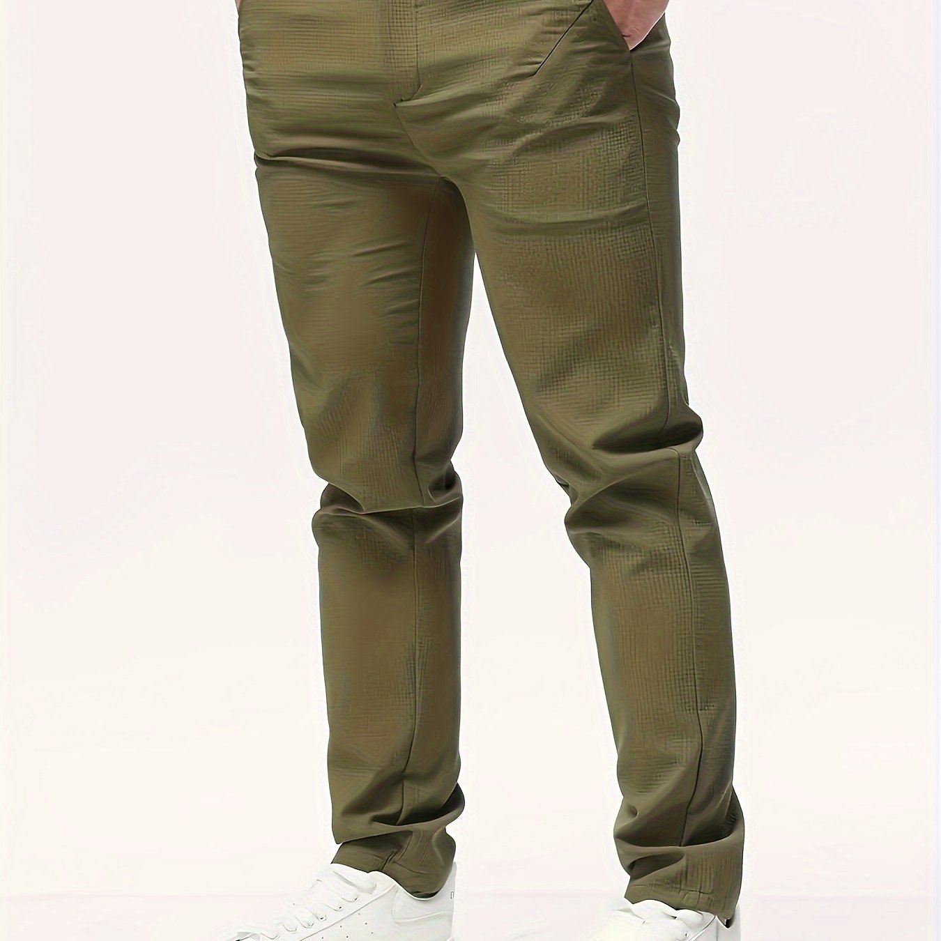 Men's Casual Solid Color Pants - Polyester, Machine Washable, Button Detail, Regular Fit for All Seasons