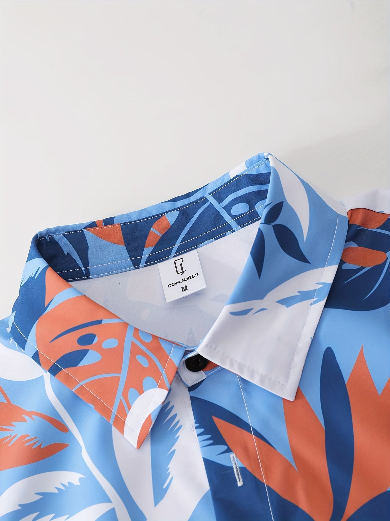 Men'S Tropical Palm Leaf Print Short Sleeve Shirt & Solid Black Shorts Set - Casual Summer Outfit with Drawstring Waist, Non-Stretch Fabric, Perfect for Beach or Vacation, Beach Attire | Tropical Print Shirt | Nonstretch Fabr