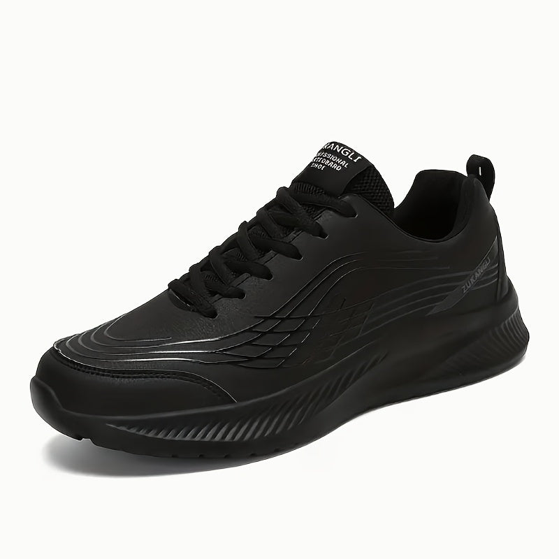 Men's Breathable Lightweight Running Shoes with Air Cushion Technology - Black Low-Top Sneakers for Walking, Jogging, Training & Casual Wear, PU Upper & MD Sole, All-Season Comfort, Sleek Sporty Design, Cushioned Support