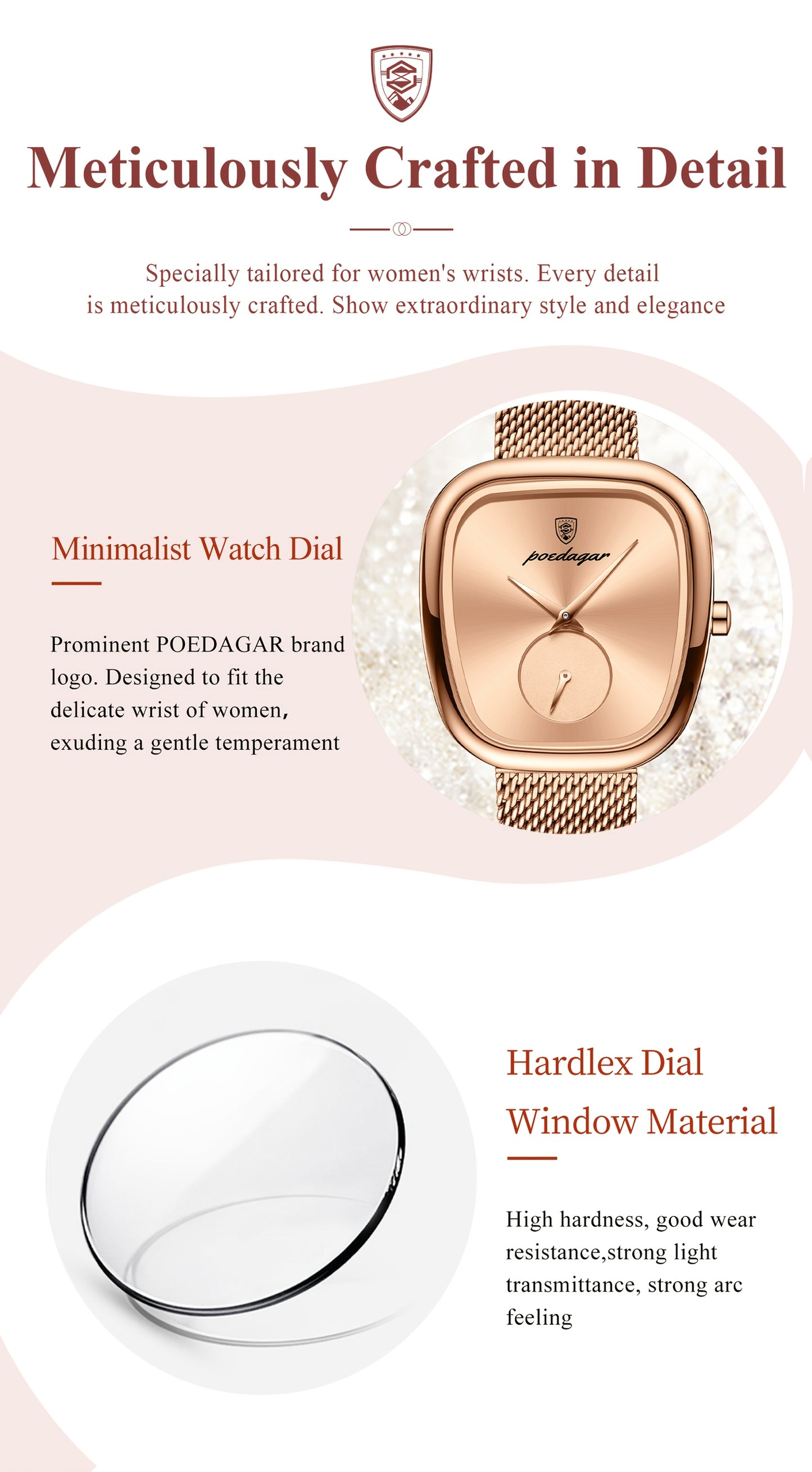 POEDAGAR Elegant Women's Quartz Watch - Waterproof, Stainless Steel Mesh Band, Rose Golden Square Dial, Black Strap, Perfect for Parties & Casual Attire, Stylish Timepiece | Elegant Design | Mesh Strap Watch, Watch Accessorie