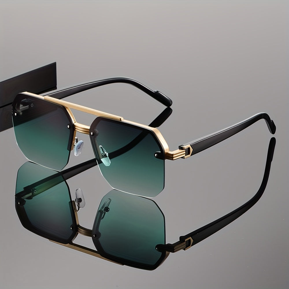 Trendy high-end dual-bar polygonal frame glasses, fashionable for street photography on Instagram