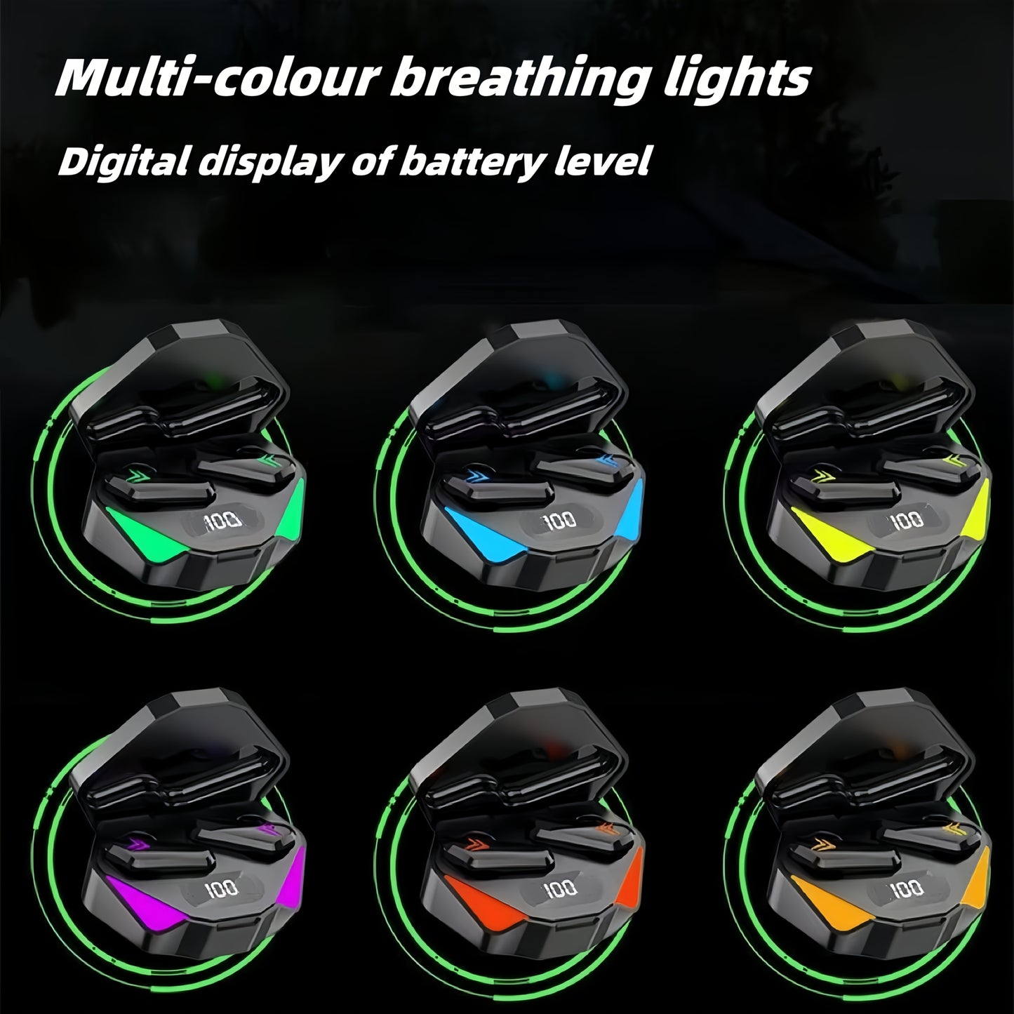 Bluetours X15 Wireless Earbuds with Colorful LED Lights - Intelligent Digital Display, Extended Playtime, Clear Call Quality, Low Latency, Ideal for Gaming & Outdoor Use - No Charger Included, Gaming Headphones | LED Light Ea