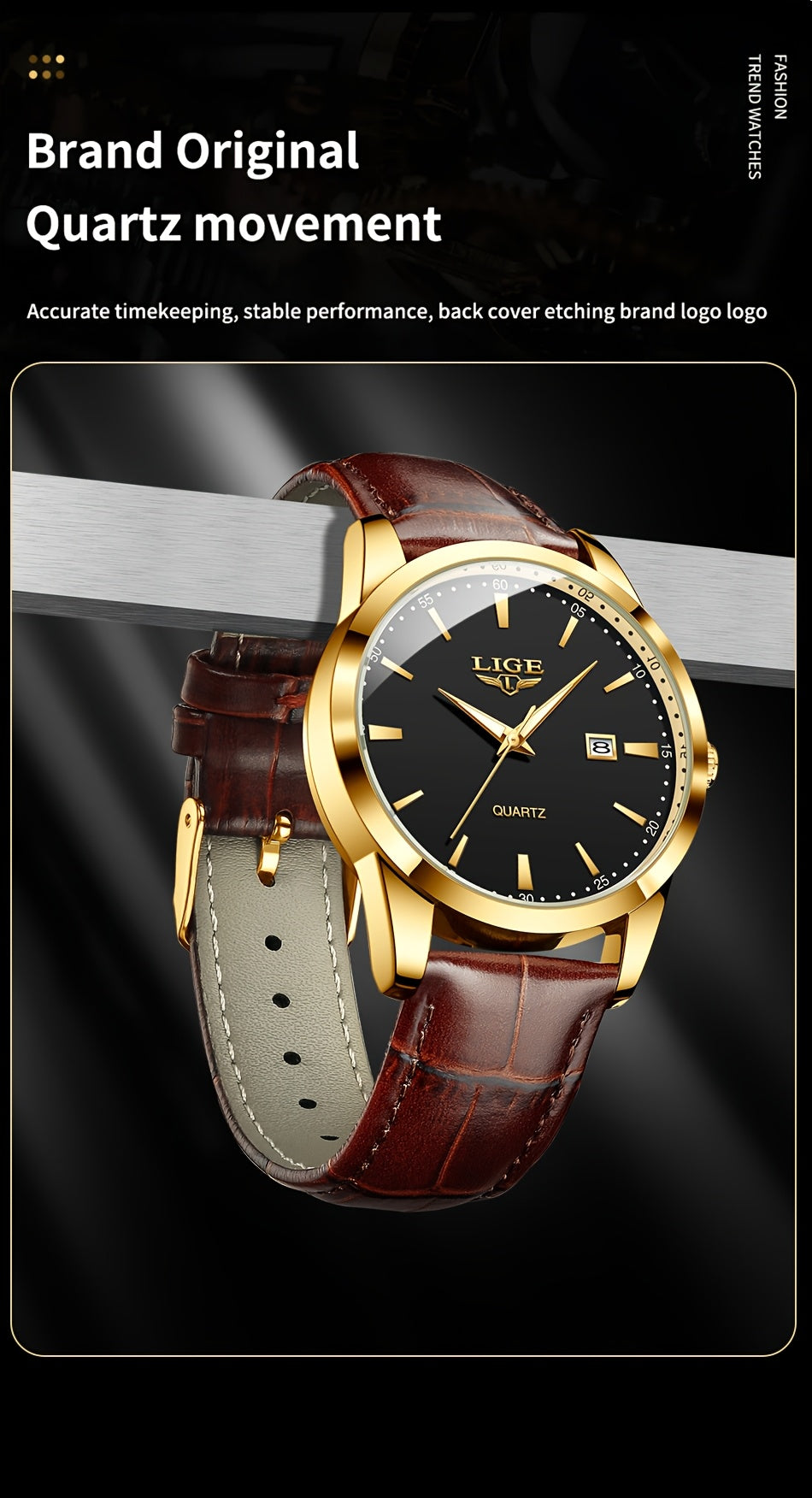 A Stylish Timepiece By LIGE Featuring A Blend Of Business And Casual Design, With A Faux Leather Strap, Alloy Case, And A Non-rechargeable Battery.