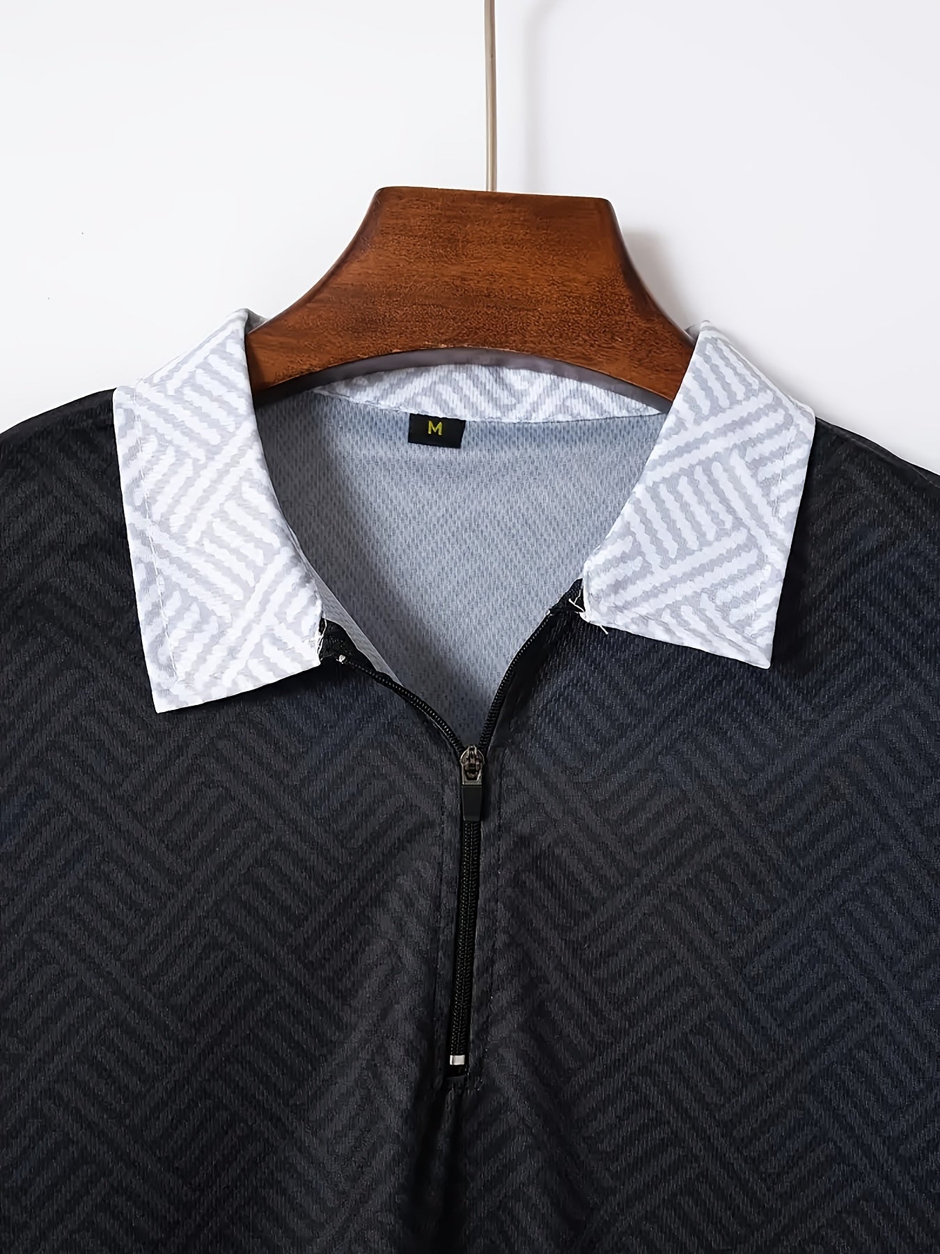 Men'S Tropical Print Casual Suit - Black Short Sleeve Zipper Shirt with White Pockets Shorts, Polyester, Machine Washable, Summer Beachwear, Summer Wear | Relaxed Fit Shirt | Woven Texture