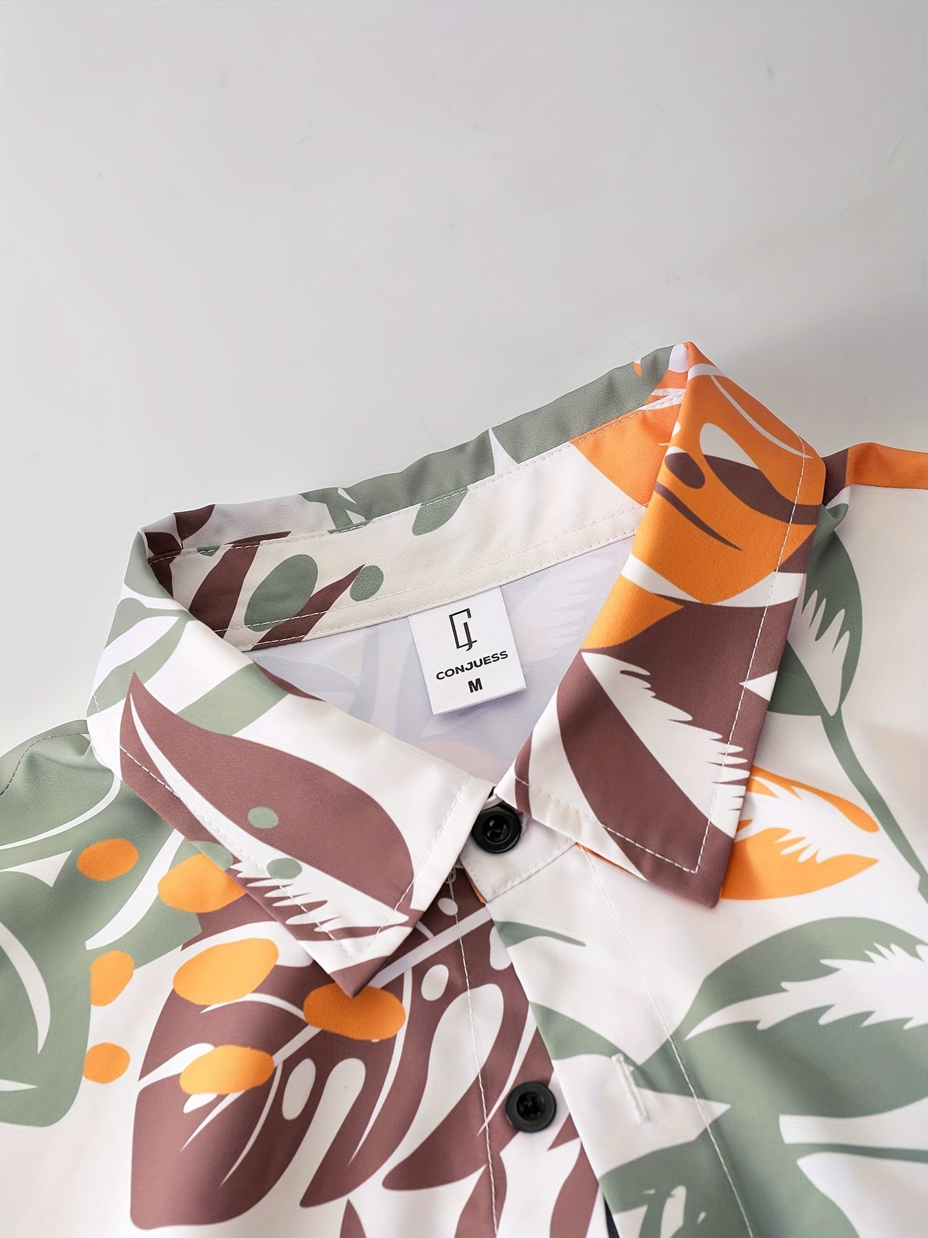 Men'S Tropical Palm Leaf Print Short Sleeve Shirt & Solid Black Shorts Set - Casual Summer Outfit with Drawstring Waist, Non-Stretch Fabric, Perfect for Beach or Vacation, Beach Attire | Tropical Print Shirt | Nonstretch Fabr