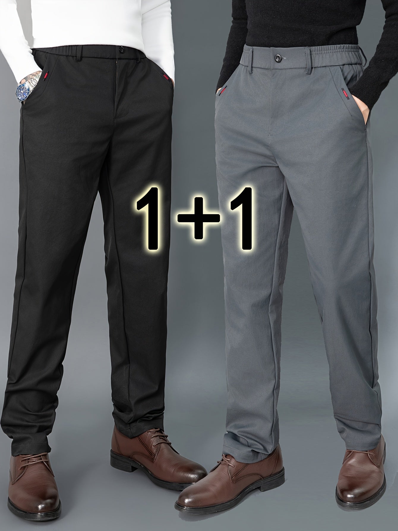 2pcs Men's Light Business Casual Pants - Straight Leg Dress Trousers, Lightweight & Comfortable for Office and Casual Attire, All Seasons, Navy Blue & Black, Polyester Fabric, Machine Washable, Versatile Dress Trousers | Styl