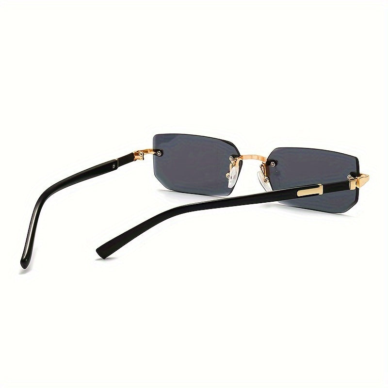 1 pair of Men's and Women's square frameless mirror glasses, classic retro metal frame decorative glasses with polycarbonate lenses, an ideal choice for fashionable dressing