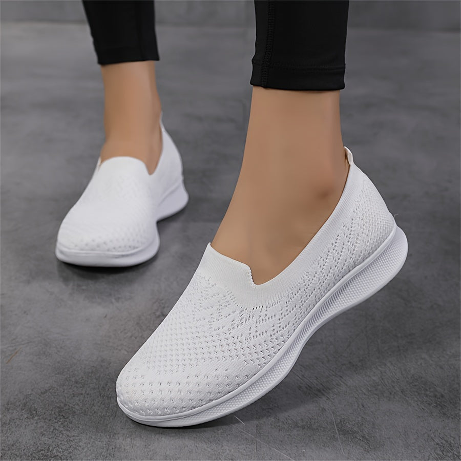 Women's Casual Slip-On Sneakers, Breathable Mesh Lightweight Flat Shoes For Work, Versatile Low-Top Sports Shoes Plus Size