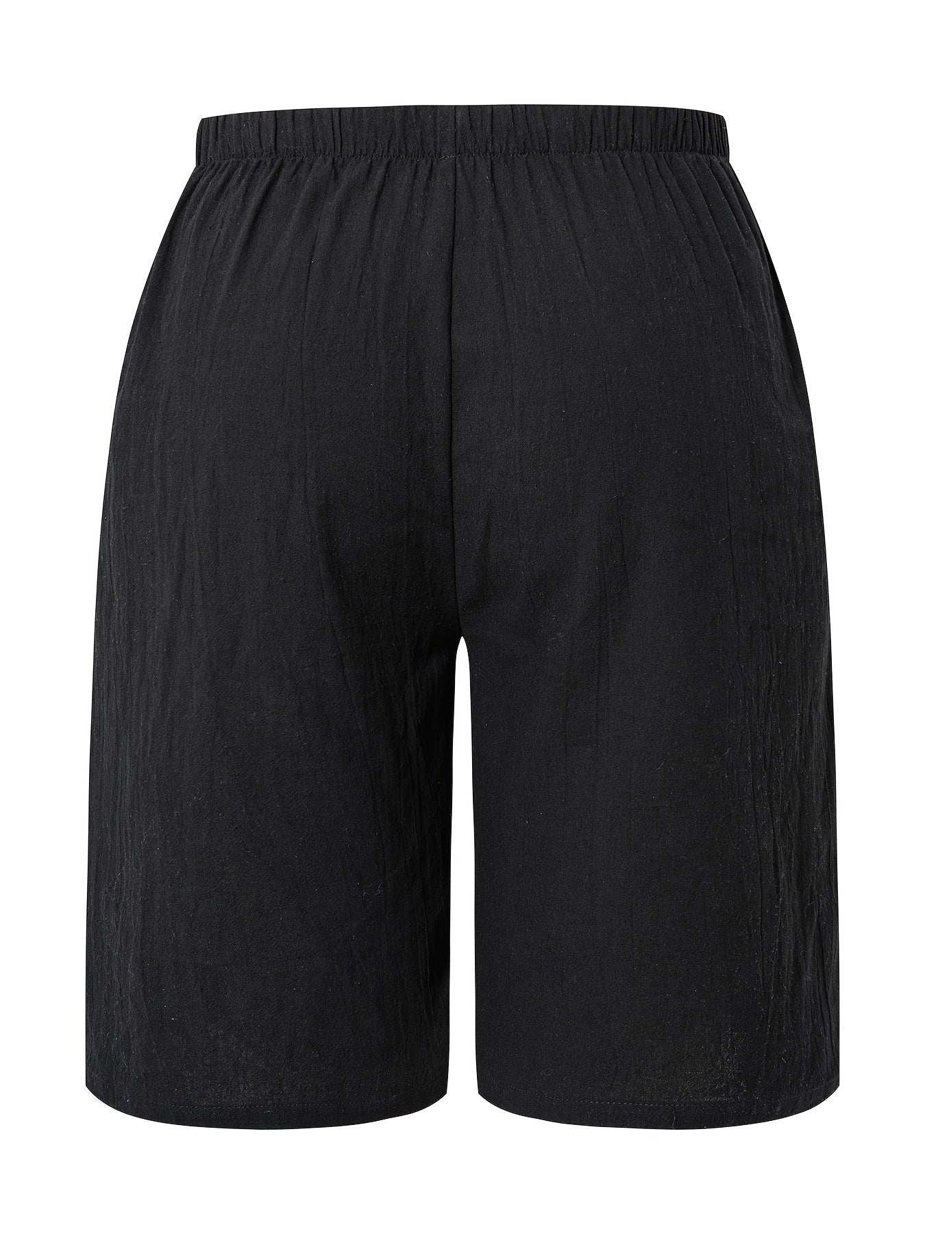 Women's Casual Solid Color Shorts with Faux Drawstring, Polyester, Machine Washable - All Seasons, Beach Pants, Leisure Style, ALL/Global/All