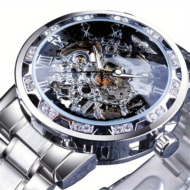 Fashion Classic Roma Watch Men Luxury Golden Skeleton Mechanical Hand Watches Casual Business Wristwatches Men Blue & Golden Accents, Casual Yet Versatile, Best Seller, Ideal Gift, Mechanical Movement, Watch Accessories, With