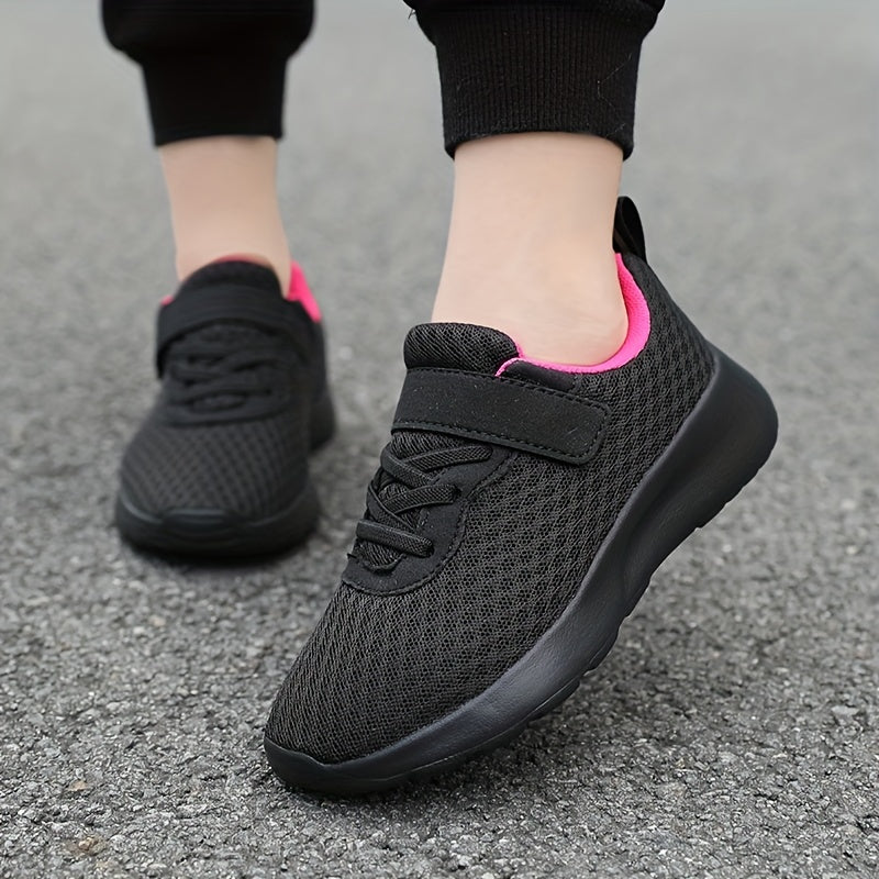 Girls' Fashionable Mesh Running Footwear, Casual Athletic Style, 28-40 Sizes, Magenta Accent, EVA Sole, PU Insole, for Spring/Fall