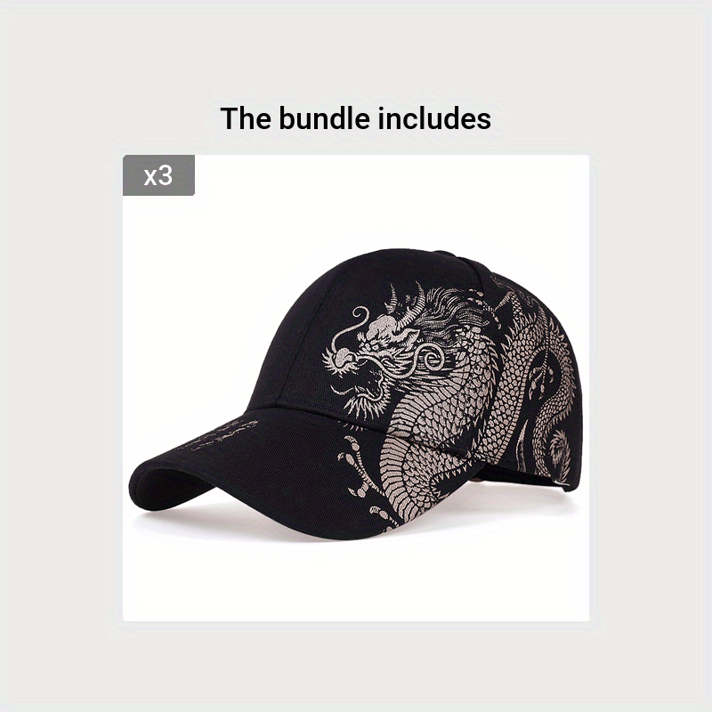 Men's Dragon Design Baseball Cap, 3 Colors Available