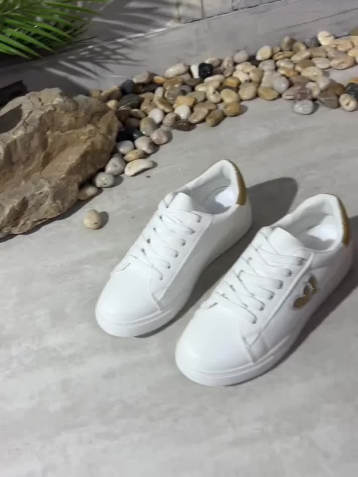 Women'S White Faux Cover Casual Sneakers - Low-Top Lace-Up Shoes with Heart Design, Rubber Sole, All-Season Comfort, Casual Footwear | Heart Detail Shoes | Synthetic Cover Sneaker