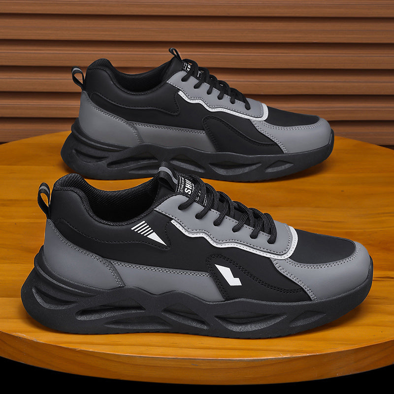 Men's Retro Sporty Casual Sneakers - Low-Top Breathable PU Upper, Cushioned EVA Insole & Durable PVC Outsole - All-Season Comfort for Daily Wear, Running & Casual Outings - Black