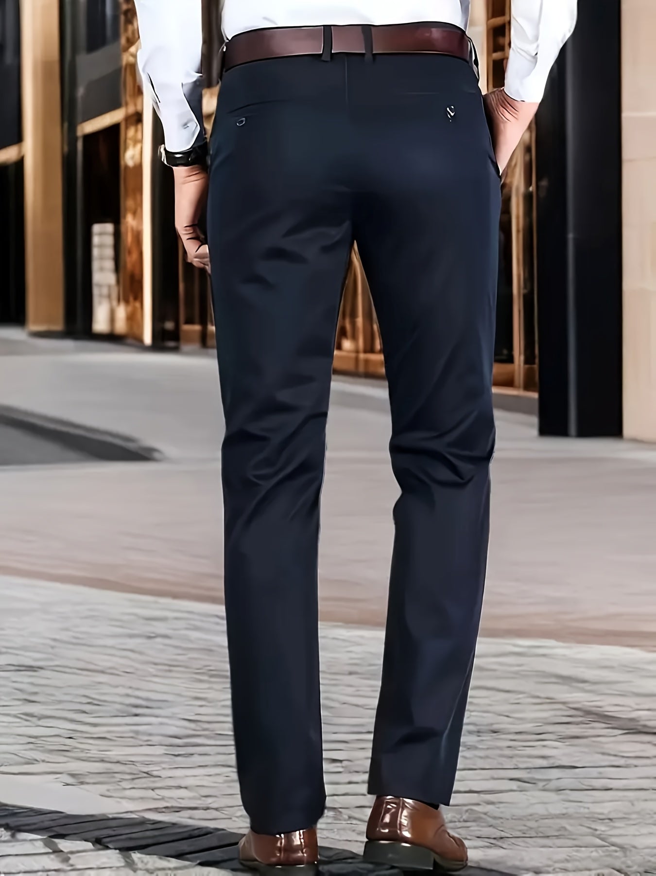 Men's Classic Business Dress Pants, Solid Color Casual Trousers, 100% Polyester, Regular Fit, with Zipper Fly, for Daily Wear and Gifting, All-Season, Allseason Trousers | Notch Lapel Design | Polyester Trousers