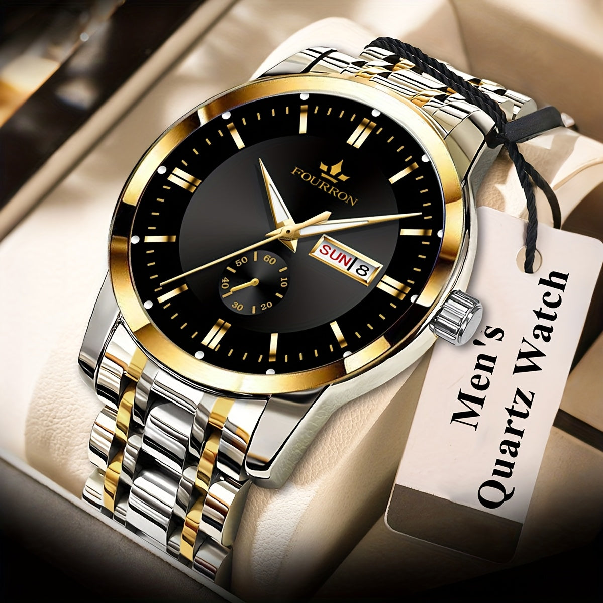 1 New Brand Men'S Luxury Automatic Quartz Watch with Stainless Steel Strap, Blue Dial, Date Display, and Luminous Hands - Waterproof, Stylish for Casual Attire, Perfect Gift for Holidays and Birthdays, Casual Wear Watch | Ele