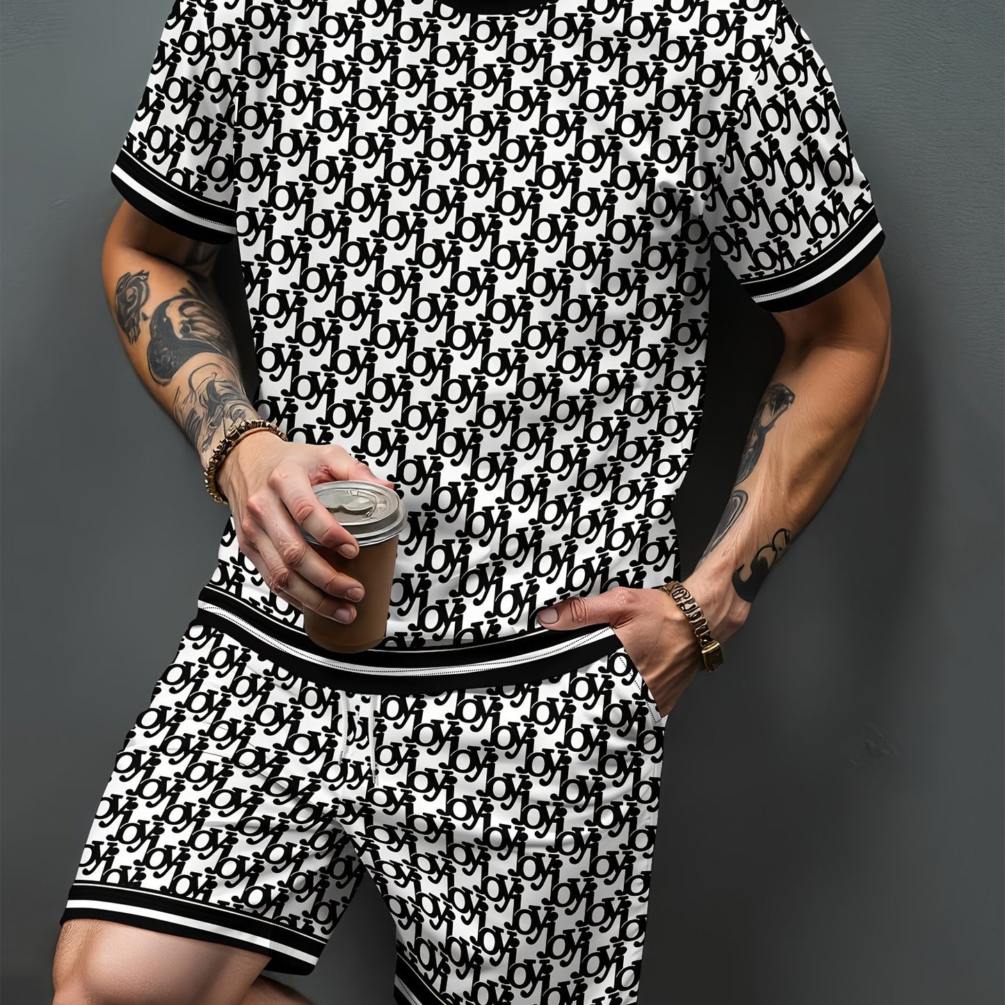 Men'S Summer Sports Round Neck Short-Sleeved Top And Shorts Combination Two-Piece Suit, 3D Print Casual Suit, Street Fashion All-Match Clothing