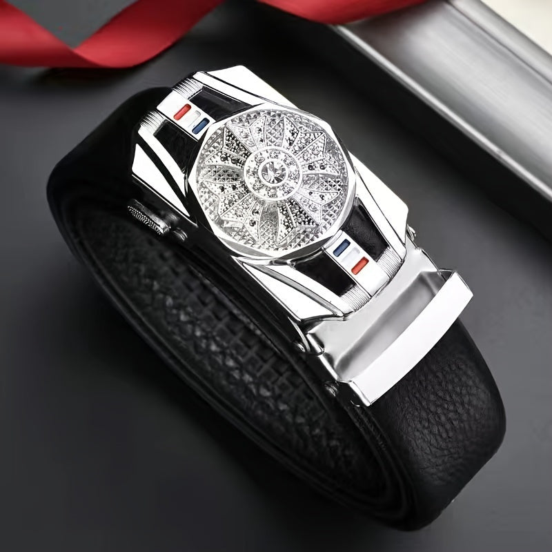 The Belt For Men With Automatic Buckle Is Of High Quality, Suitable For Young And Middle-aged Businessmen, Rotating Belt For Casual And Versatile Wear.