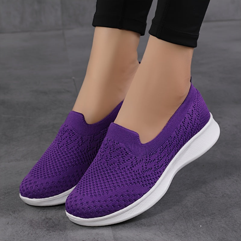 Women's Casual Slip-On Sneakers, Breathable Mesh Lightweight Flat Shoes For Work, Versatile Low-Top Sports Shoes Plus Size