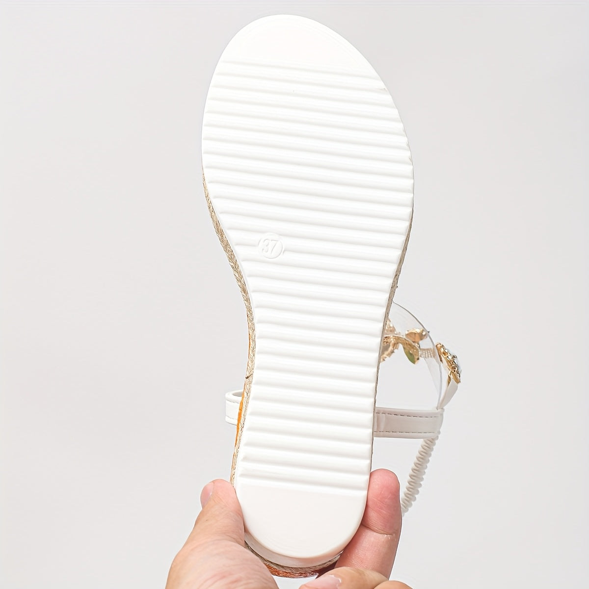 Women'S Fashion Wedge Sandals with Rhinestone Embellishments - Open-Toe Platform Heel, Green & White Design, Comfortable Microfiber Upper & Rubber Sole for All-Season Wear, High Heel Sandals, Summer Footwear, Decorative Ankle