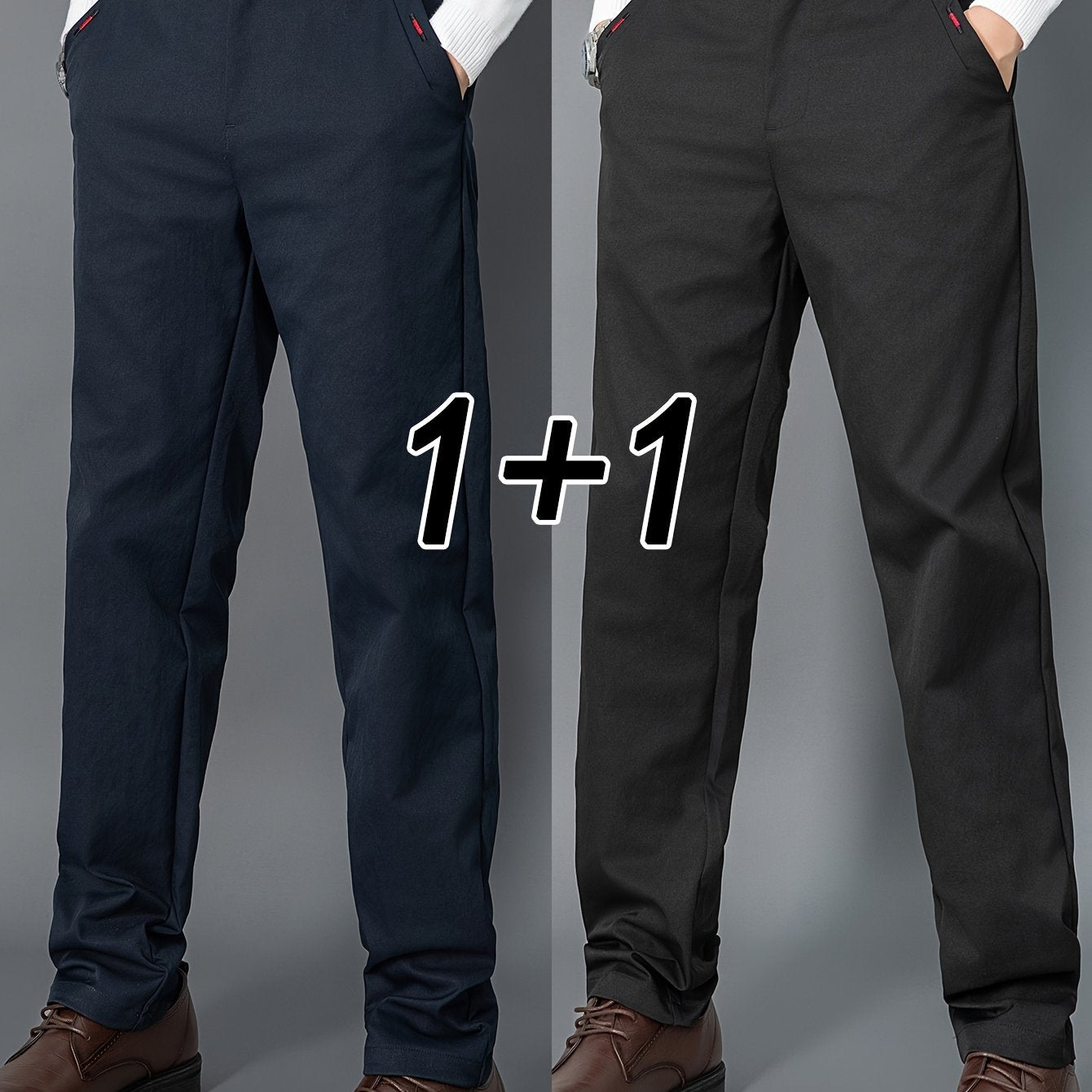 2pcs Men's Light Business Casual Pants - Straight Leg Dress Trousers, Lightweight & Comfortable for Office and Casual Attire, All Seasons, Navy Blue & Black, Polyester Fabric, Machine Washable, Versatile Dress Trousers | Styl