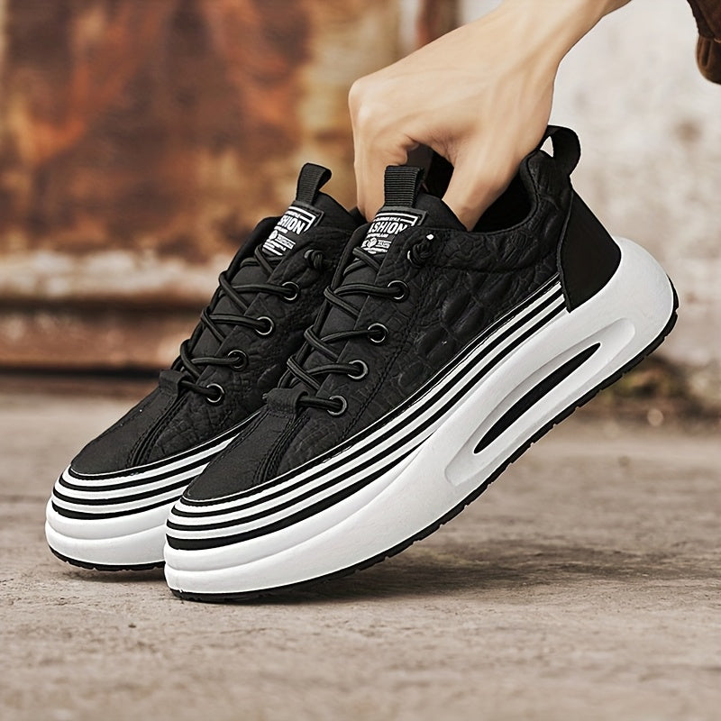 Men's Breathable Casual Sneakers - 2025 Spring New Design, Low-Top Elastic Lace-Up, Grey & White PU Upper with Cushioned EVA Insole & Durable PVC Sole for All-Season Outdoor Running, Gym, Daily Wear, Gym Shoes, Sleek Sporty D