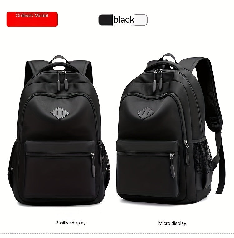Stylish Black Nylon Backpack - Lightweight, High Quality, Large Capacity with Laptop Compartment, Adjustable Straps & Mesh Pockets for School, Travel, and Work