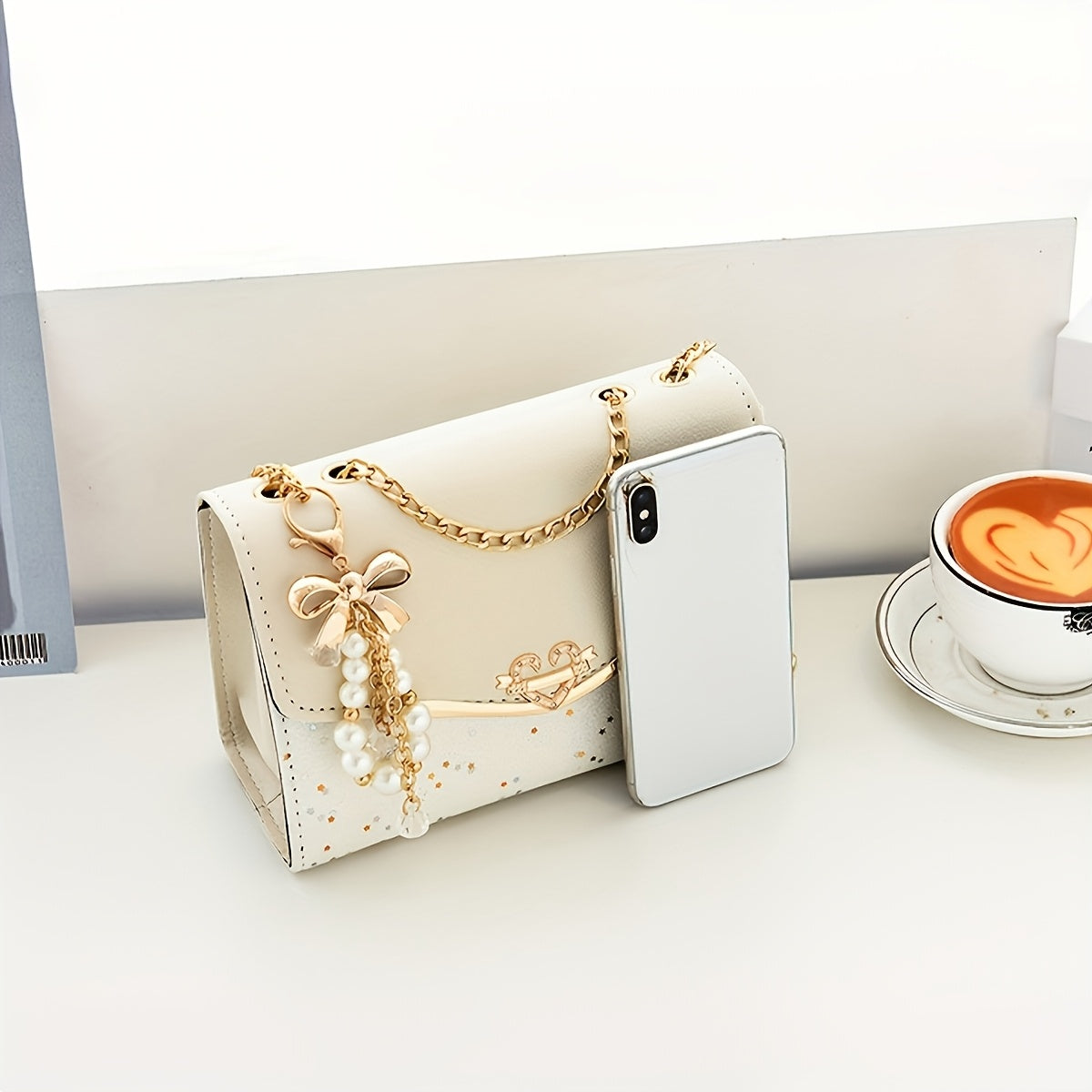 This bag is available in khaki, beige, black, and blue colors. A stylish bohemian beige PU crossbody bag with tassel charm - urban-style flap shoulder bag featuring a metal chain strap, lightweight and portable, ideal for sho