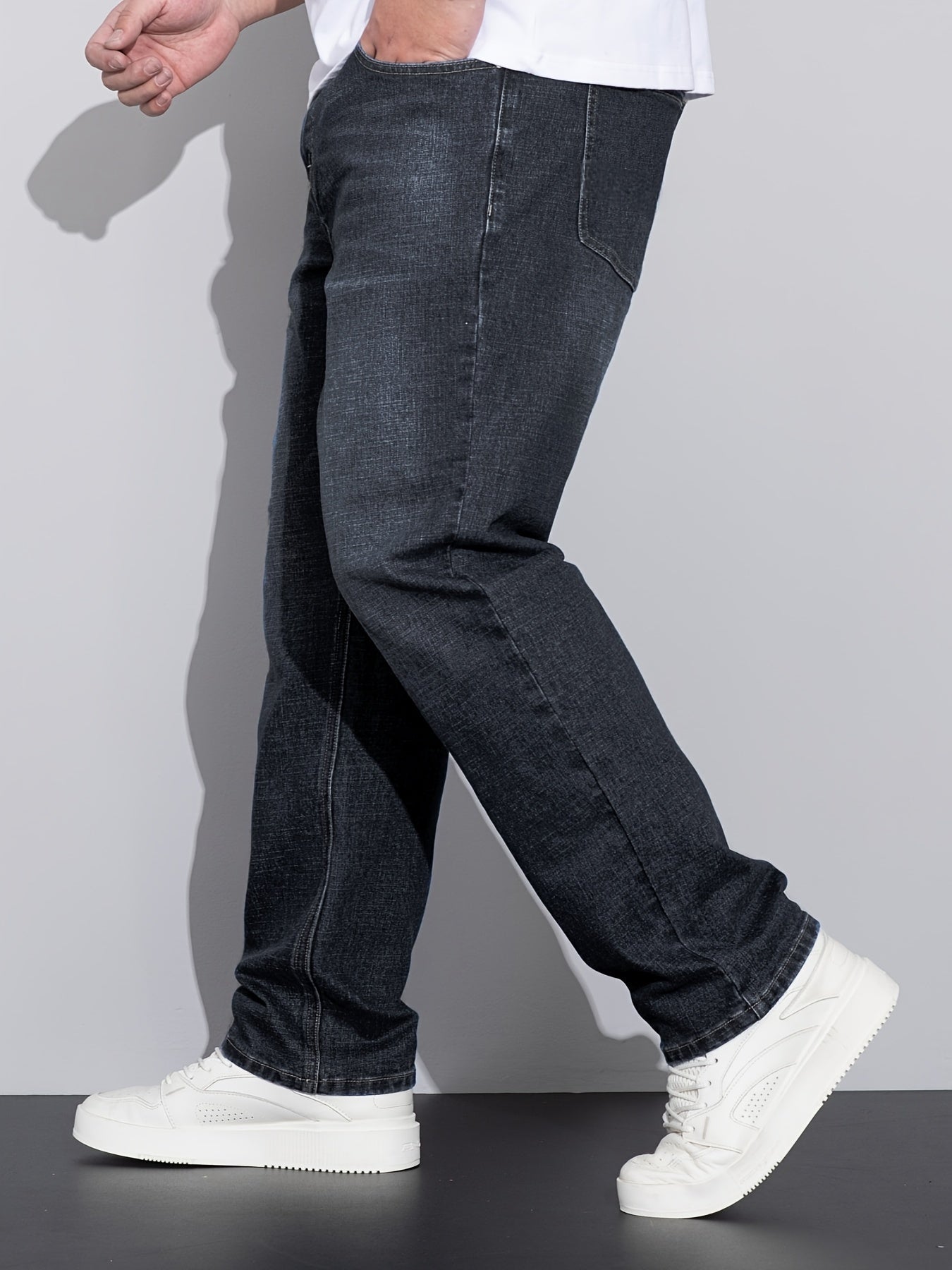 Men's Plus Size Loose Fit Stretchy Cotton Denim Pants, Lightweight Business Casual Jeans For All Seasons