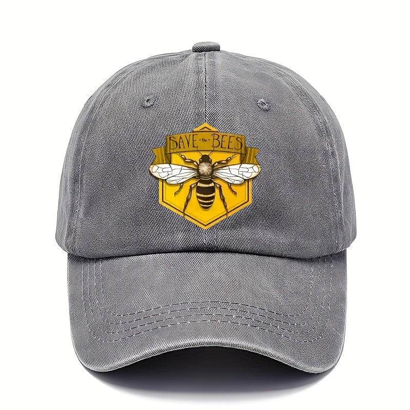 Men's Adjustable Baseball Cap with Hexagonal Bee Graphic & "SAVE THE BEES" Print - Breathable Sun Protection, Hand Washable, Casual Outdoor Sports Hat for Men, Breathable Fabric, Baseball Hat