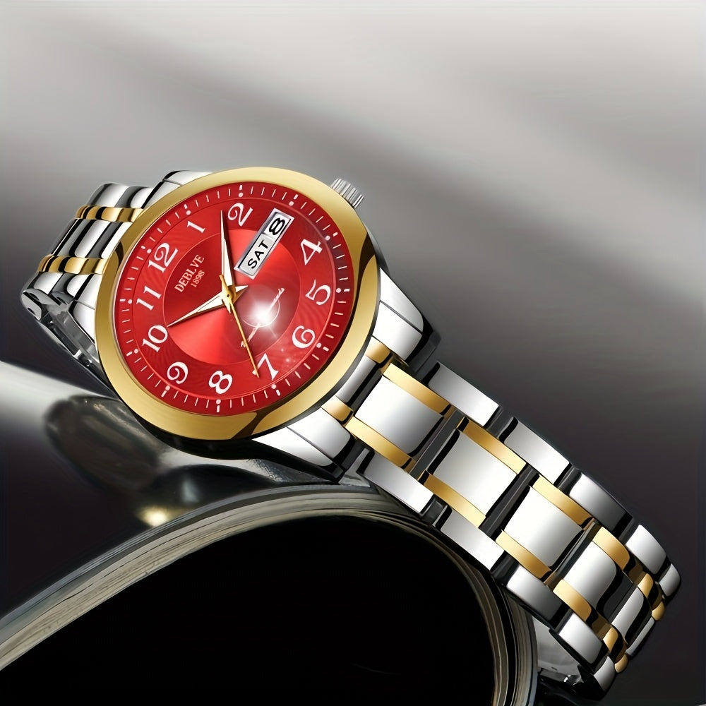 DEBLVE Women'S Watch - Glowing Face, Steel Strap, Week Calendar Display, Perfect Present for Birthdays, Celebrations, And Anniversaries
