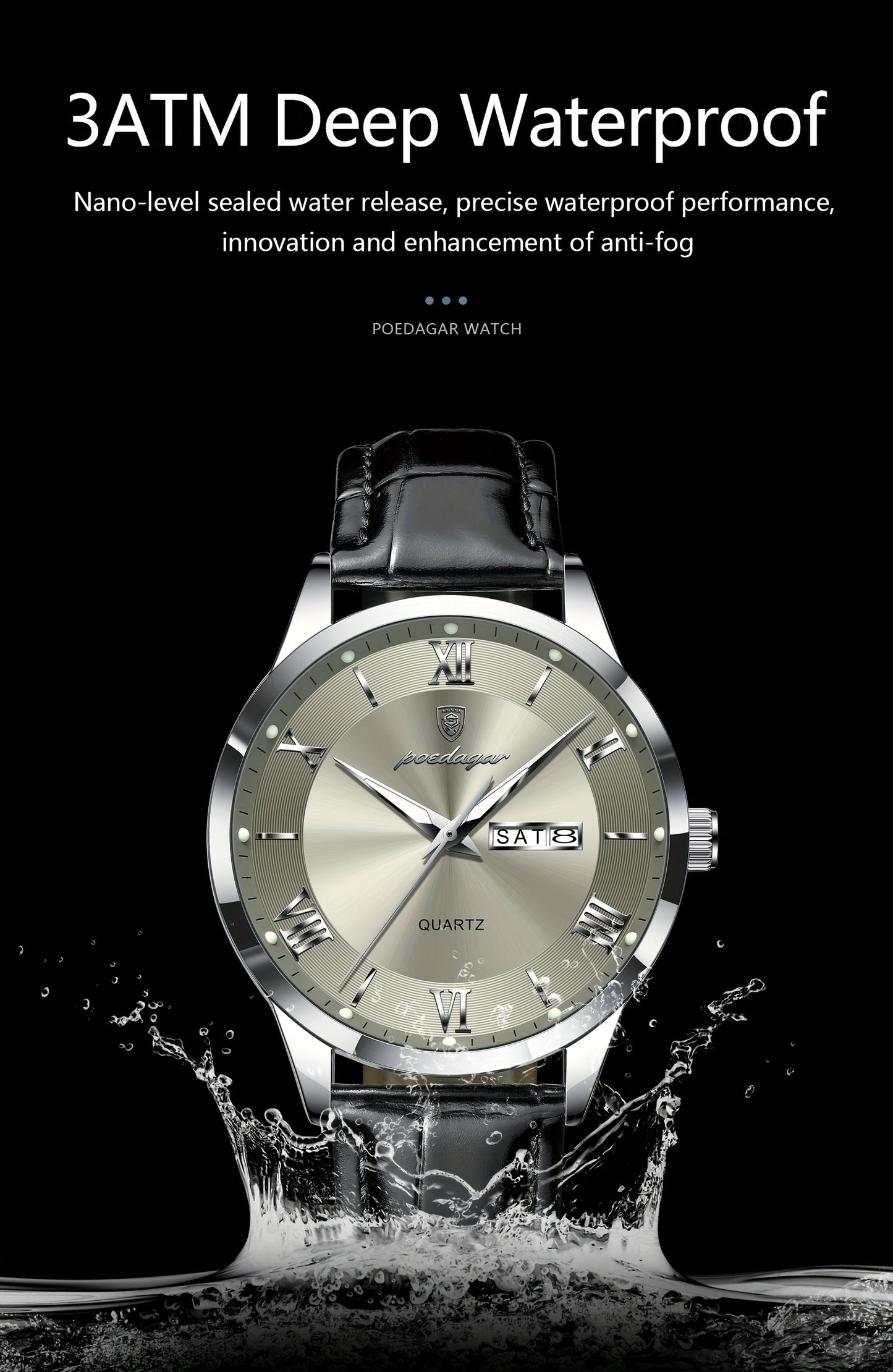 Luxury Leather Strap Men's Watch Waterproof Luminous Calendar Week Wristwatch Simple Business Fashion Sports Men's Watch