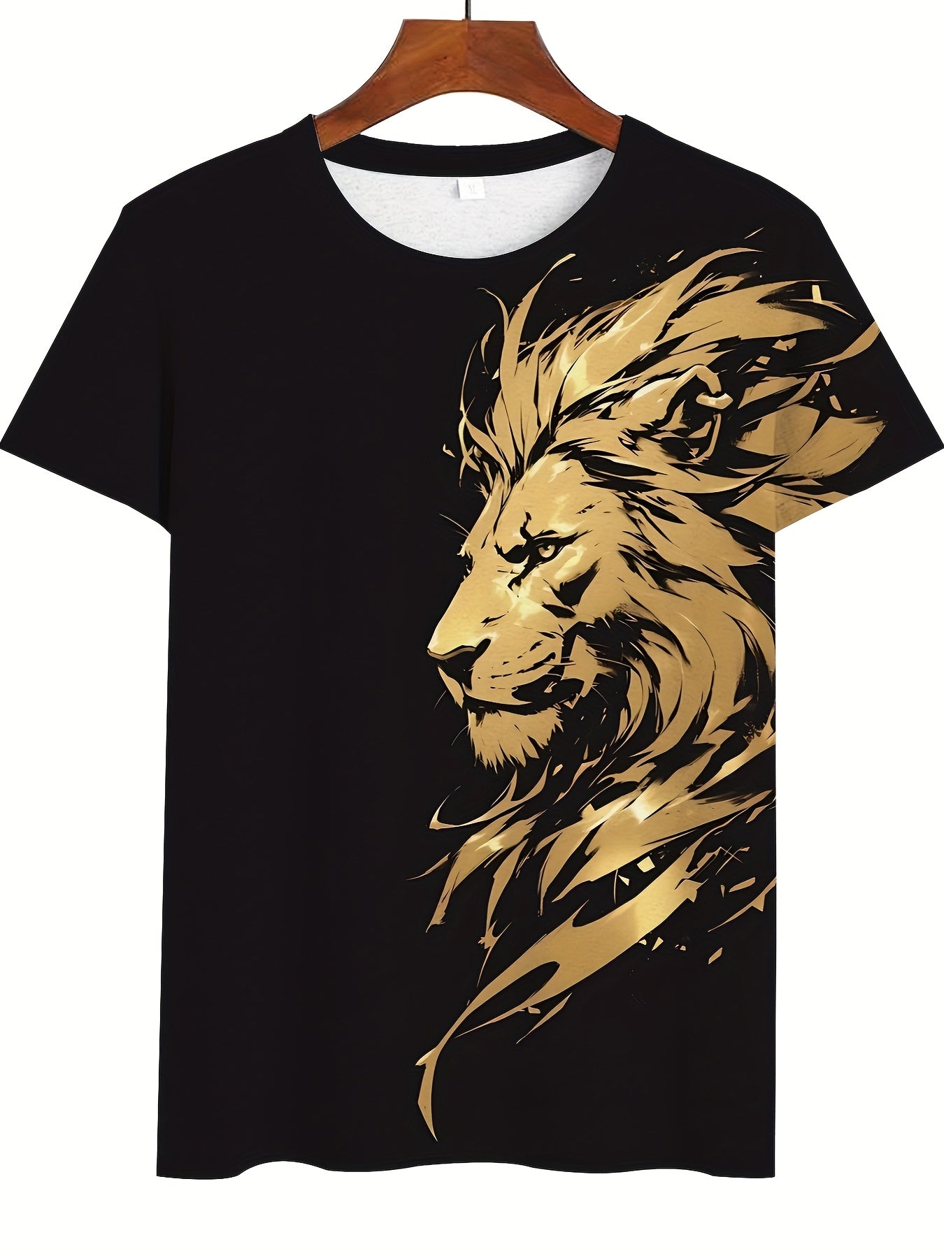 New Lion 3D Print Pattern, Casual Short Sleeve Round Neck T-Shirt, Outdoor Men's Clothing