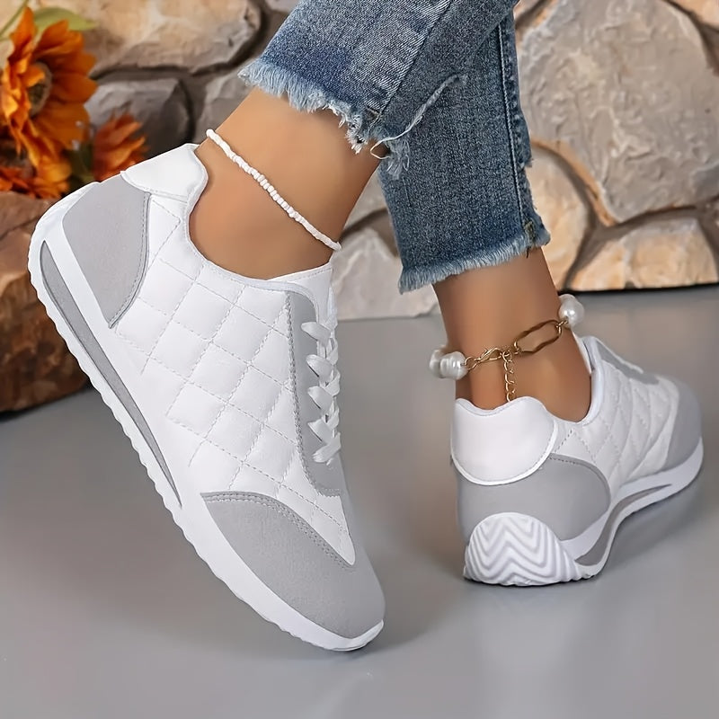Women's Retro Athletic Sneakers - Lightweight, All-Season, Stability Support, Synthetic Leather Upper, Fabric Lining, TPR Sole, Quilted Design