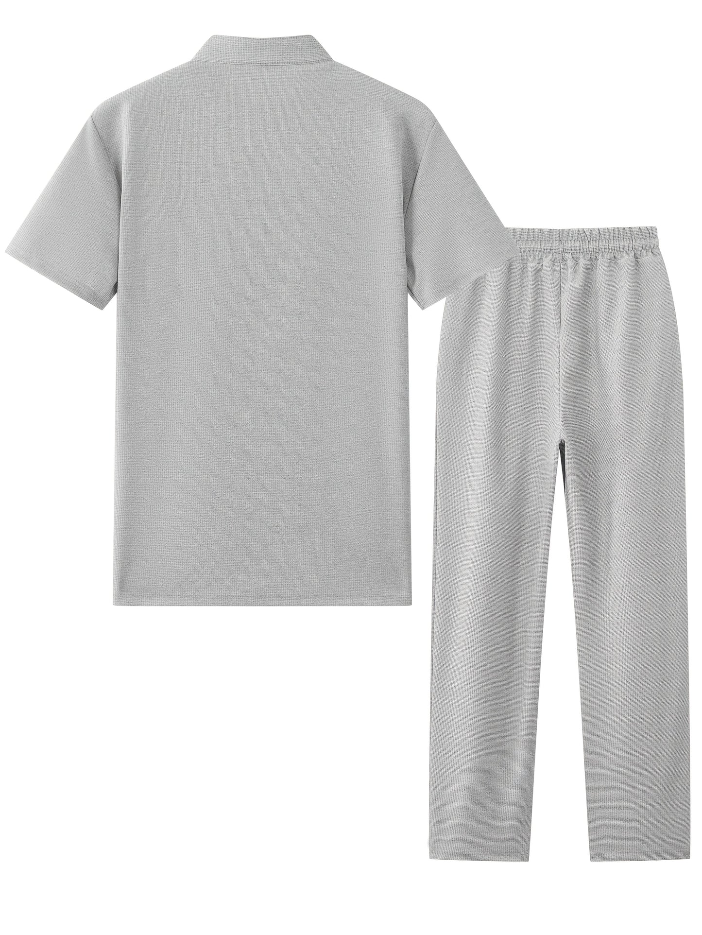 Men'S Two-Piece Set Featuring a Short-Sleeve Cardigan with Pockets And Drawstring Pocket Long Pants, Perfect for a Clean And Comfortable Summer.