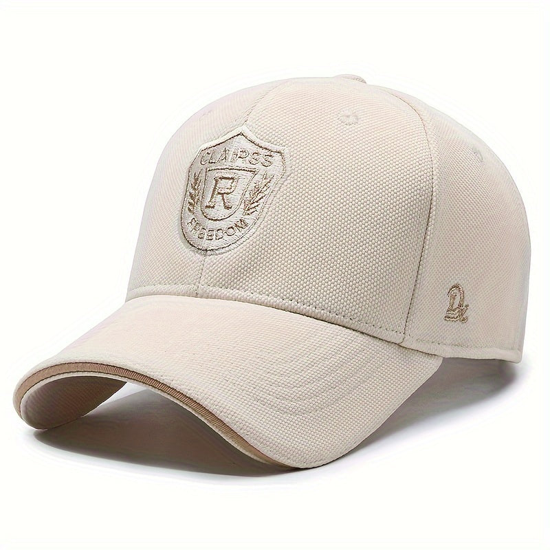 Unisex Baseball Cap with R Letter, Versatile Design, Wide-Brimmed Sun Hat with Badge for Large Head Sizes.