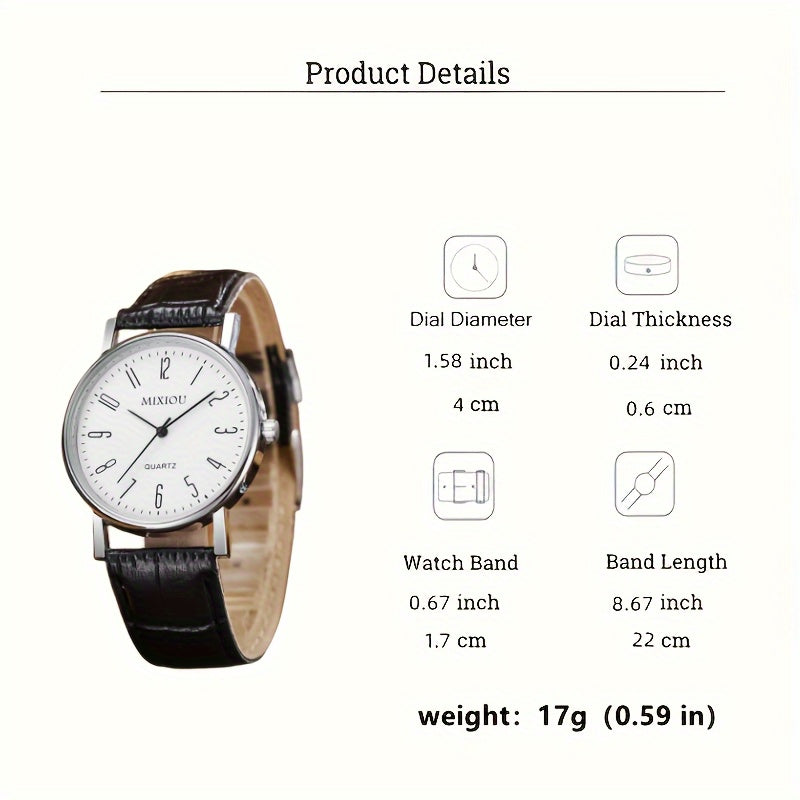 1pc Minimalist Quartz Wrist Watch for Women and Men, Round Plastic Case, PU Leather Band, Non-Rechargeable Button Battery - Elegant Timepiece