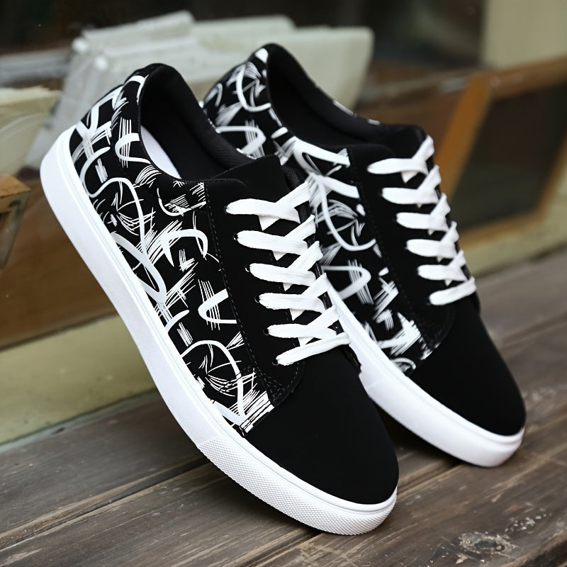 Men's Trendy Street Style Low Top Skateboard Shoes, Comfy Non Slip Lace Up Casual Sneakers For Men's Outdoor Activities